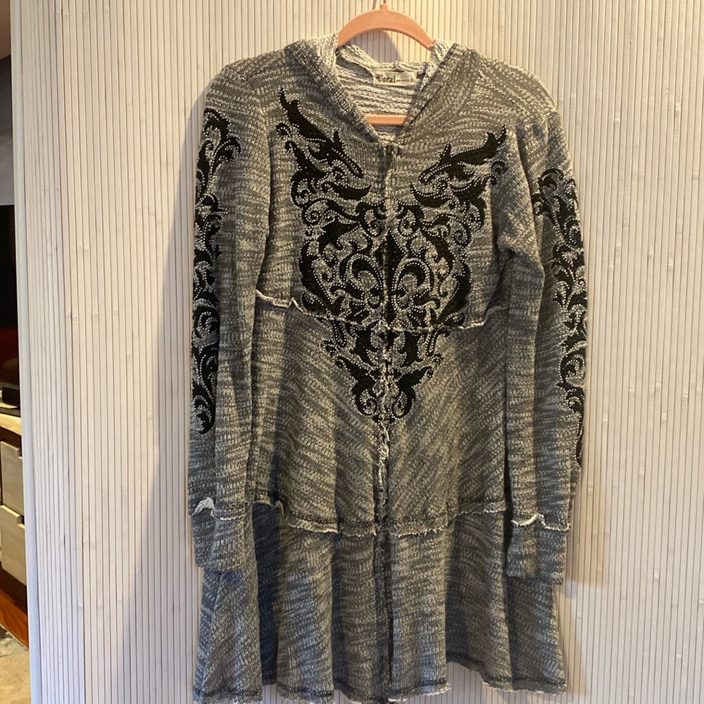 Vocal Made in USA - Jacket/Tunic with Hood Sequins - Small - Cotton/Poly blend